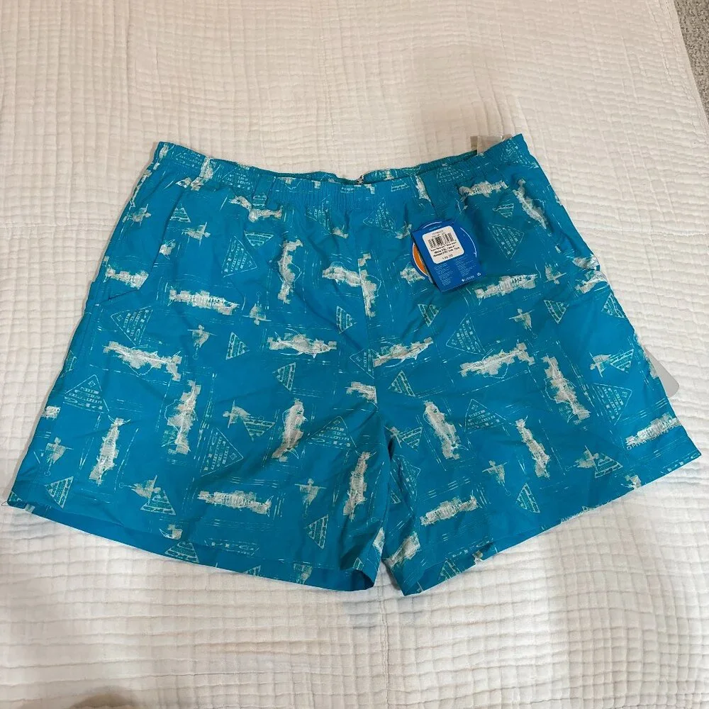 NWT Columbia PFG Blue Fish Print Super Backcast Water Shorts – Men’s XXL‎